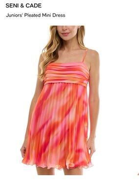 Vibrant Pink and Orange Pleated Dress